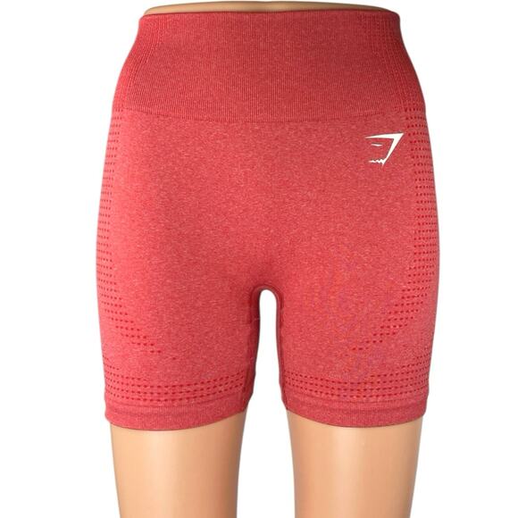 Gymshark Women's Red Pull On Logo Yoga Workout Gym Athletic Biker Shorts Size S - Picture 1 of 4